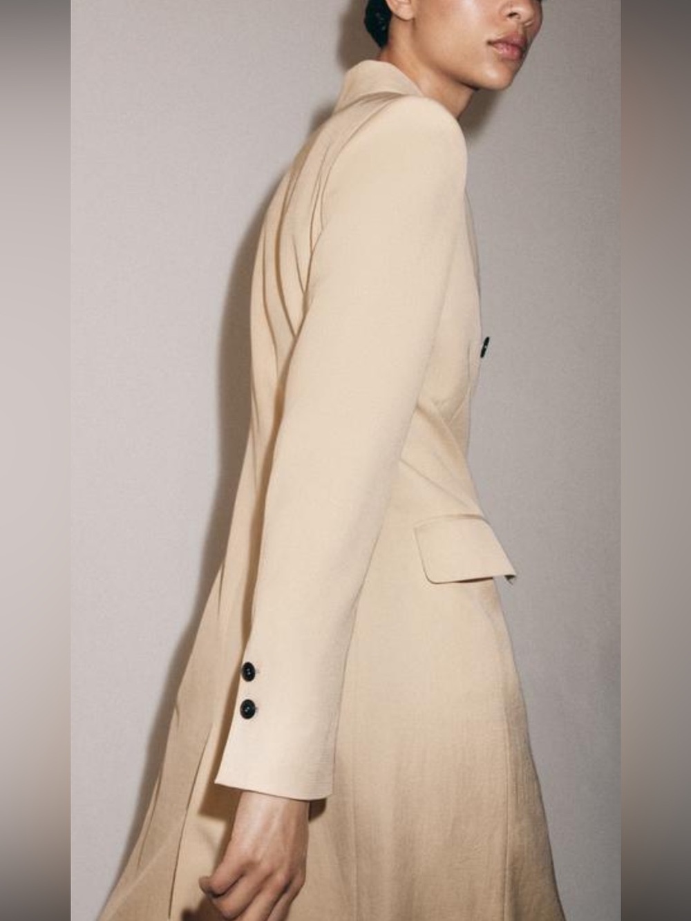 Zara Beige Double-Breasted Long Trench Coat - Picture 2 of 6